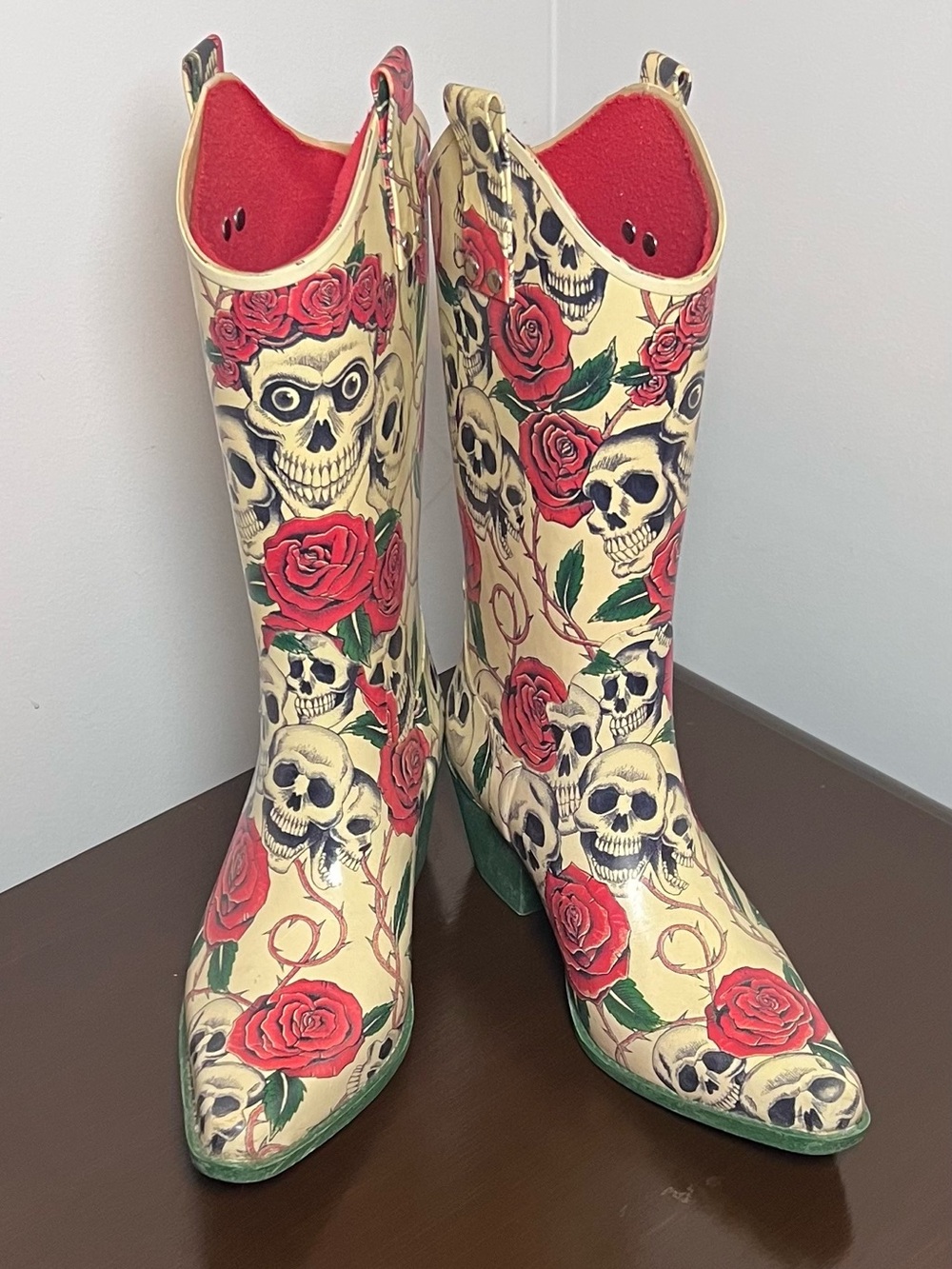 Skull & Red Rose Cowgirl Boots